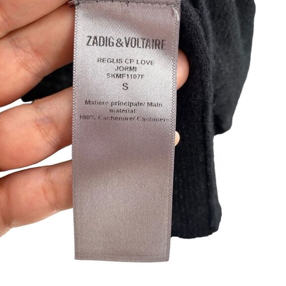 Zadig & Voltaire Women’s S Love Graphic Studded Sweater Black 100% Cashmere Goth - Picture 7 of 9